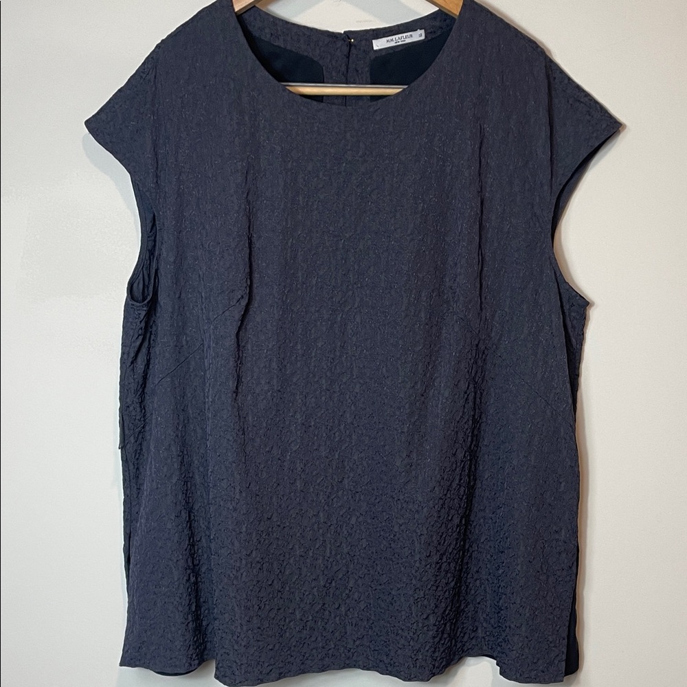 MM.LaFleur Textured Belted Tunic Top Navy Blue Plus Size 2+ US 22